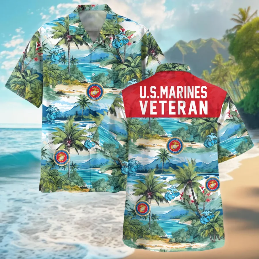 Hawaii Pattern Summer Beach Shirt Veteran U.S. Marine Corps All Over Prints Oversized Hawaiian Shirt