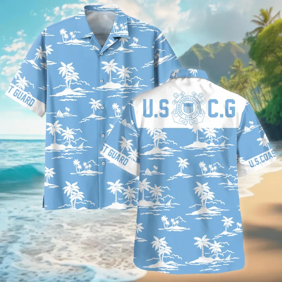 Hawaii Pattern Summer Beach Shirt Veteran U.S. Coast Guard All Over Prints Oversized Hawaiian Shirt