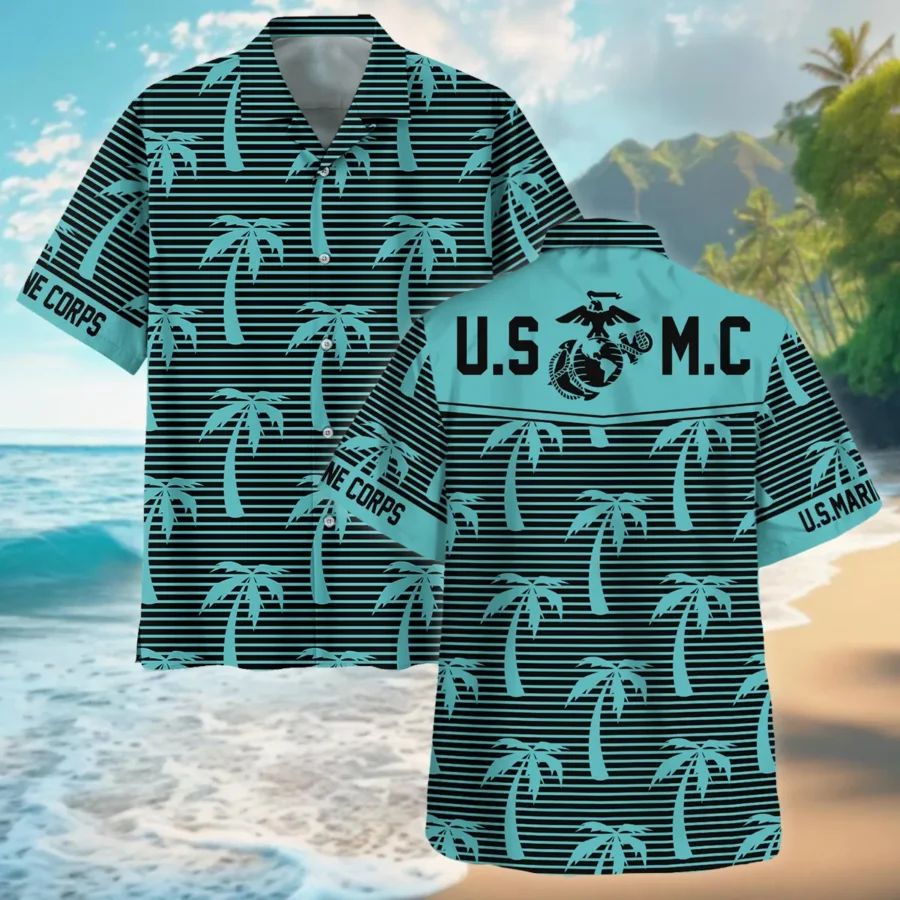 Hawaii Palm Tree Pattern Summer Beach Shirt Veteran U.S. Marine Corps All Over Prints Oversized Hawaii Palm Treean Shirt