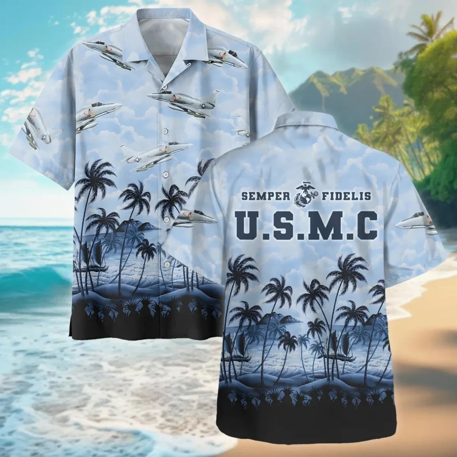 A-4 Skyhawk Hawaii Style Palm Tree U.S. Marine Corps Oversized Hawaiian Shirt All Over Prints Gift Loves