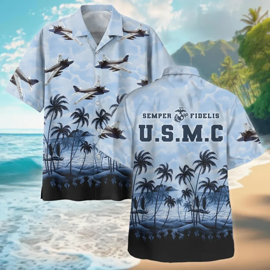 A-6 Intruder Hawaii Style Palm Tree U.S. Marine Corps Oversized Hawaiian Shirt All Over Prints Gift Loves