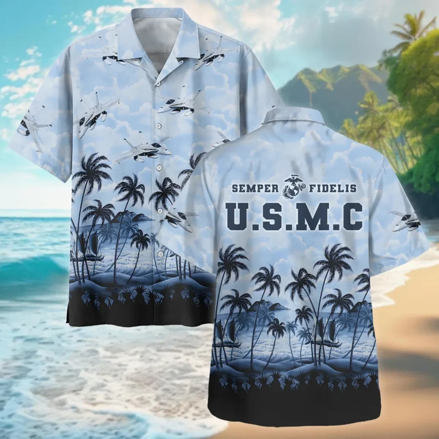 FA-18 Hornet Hawaii Style Palm Tree U.S. Marine Corps Oversized Hawaiian Shirt All Over Prints Gift Loves