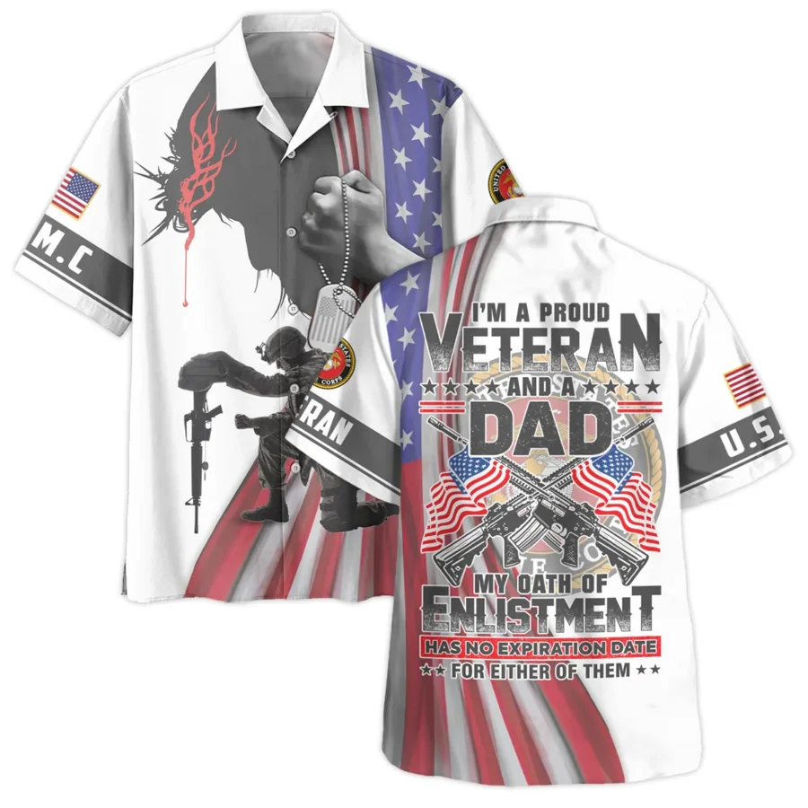 I Am Proud Veteran And A Dad U.S. Marine Corps All Over Prints Oversized Hawaiian Shirt