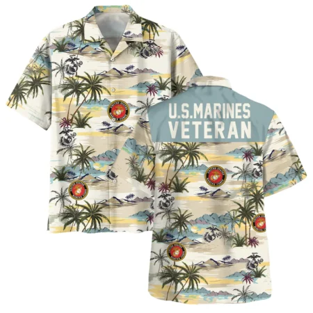 Hawaii Pattern Summer Beach Shirt Veteran U.S. Marine Corps All Over Prints Oversized Hawaiian Shirt