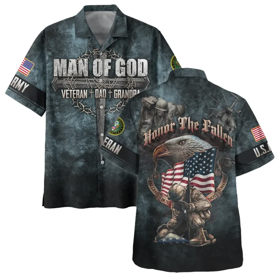 Veteran Dad Grandpa Man Of God Honor The Fallen U.S. Army All Over Prints Oversized Hawaiian Shirt