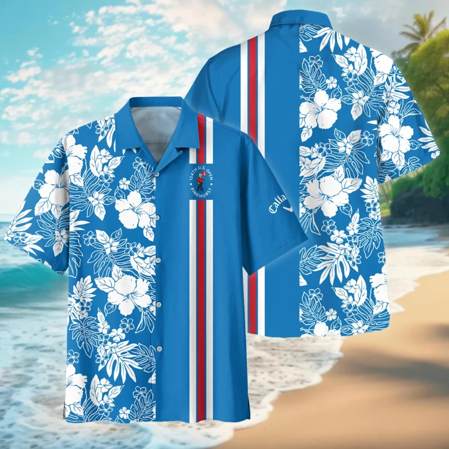 124th U.S. Open Pinehurst Blue White Hibiscus Flower Pattern Callaway Oversized Hawaiian Shirt All Over Prints Gift Loves