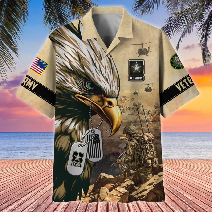 U.S. Army Veteran All Over Prints Oversized Hawaiian Shirt Army Retirees Army Veteran Apparel