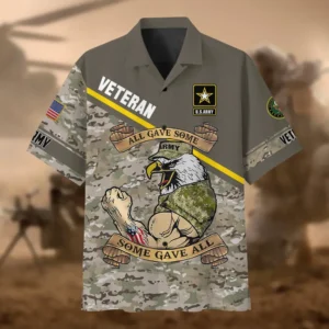 U.S. Army Veteran All Over Prints Oversized Hawaiian Shirt Army Retirees Army Veteran Apparel