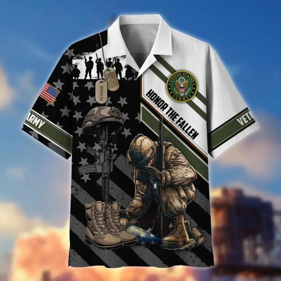 U.S. Army Veteran All Over Prints Oversized Hawaiian Shirt Army Retirees Army Veteran Apparel