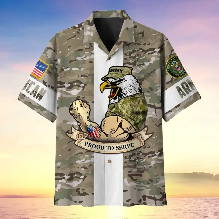 U.S. Army Veteran All Over Prints Oversized Hawaiian Shirt Army Retirees Army Veteran Apparel