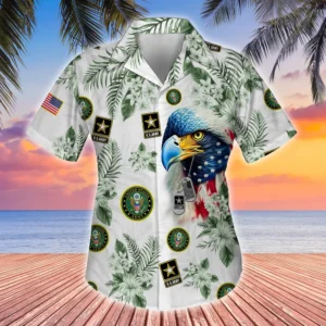 U.S. Army Veteran All Over Prints Oversized Hawaiian Shirt Army Retirees Army Veteran Apparel