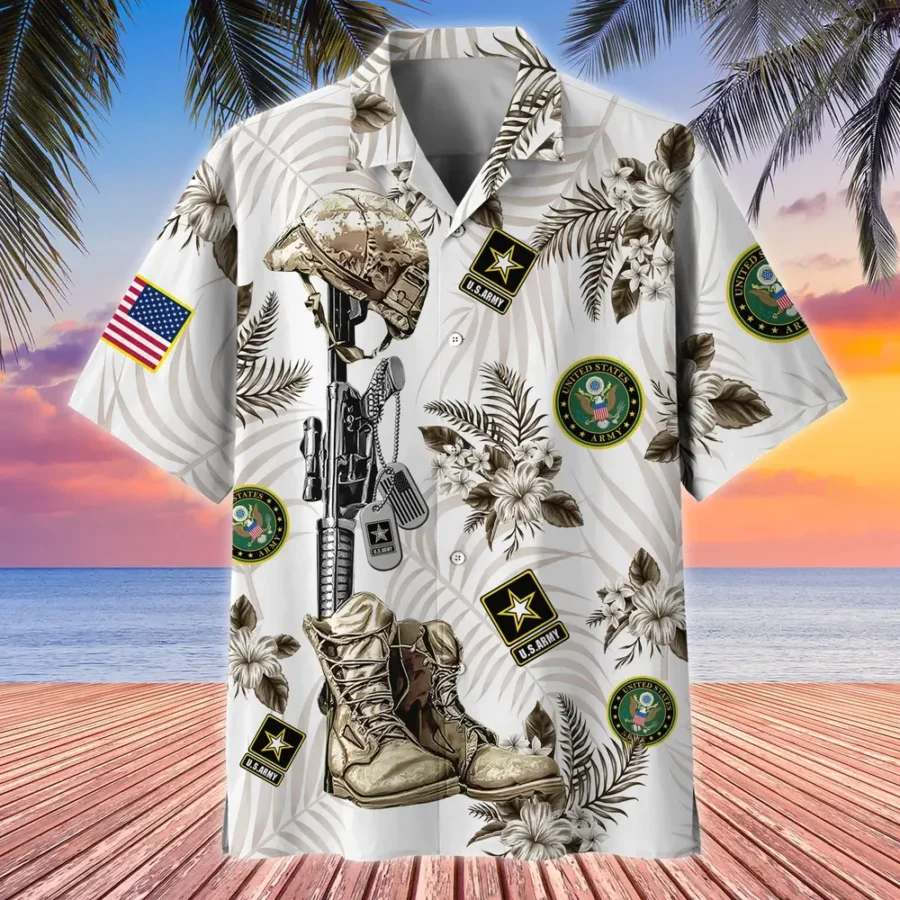 U.S. Army Veteran All Over Prints Oversized Hawaiian Shirt Army Retirees Patriotic Attire For Military Retirees