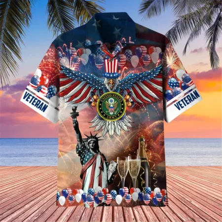 U.S. Army Veteran All Over Prints Oversized Hawaiian Shirt Army Retirees Patriotic Attire For Military Retirees