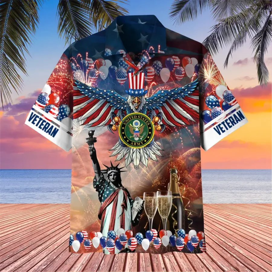 U.S. Army Veteran All Over Prints Oversized Hawaiian Shirt Army Retirees Patriotic Attire For Military Retirees