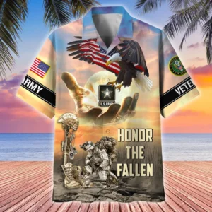 U.S. Army Veteran All Over Prints Oversized Hawaiian Shirt Army Retirees Patriotic Attire For Military Retirees