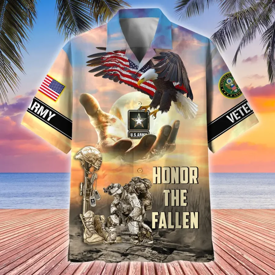 U.S. Army Veteran All Over Prints Oversized Hawaiian Shirt Army Retirees Patriotic Clothing For Veteran Events