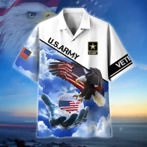 U.S. Army Veteran All Over Prints Oversized Hawaiian Shirt Army Retirees Patriotic Clothing For Veteran Events