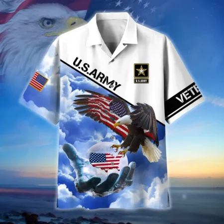 U.S. Army Veteran All Over Prints Oversized Hawaiian Shirt Army Retirees Patriotic Clothing For Veteran Events