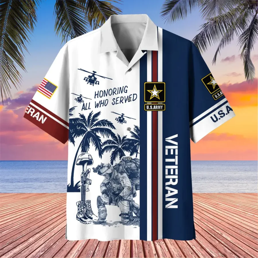 U.S. Army Veteran All Over Prints Oversized Hawaiian Shirt Army Retirees Patriotic Clothing For Veteran Events