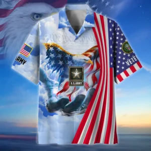 U.S. Army Veteran All Over Prints Oversized Hawaiian Shirt Army Retirees Patriotic Clothing For Veteran Events