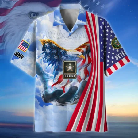 U.S. Army Veteran All Over Prints Oversized Hawaiian Shirt Army Retirees Patriotic Clothing For Veteran Events