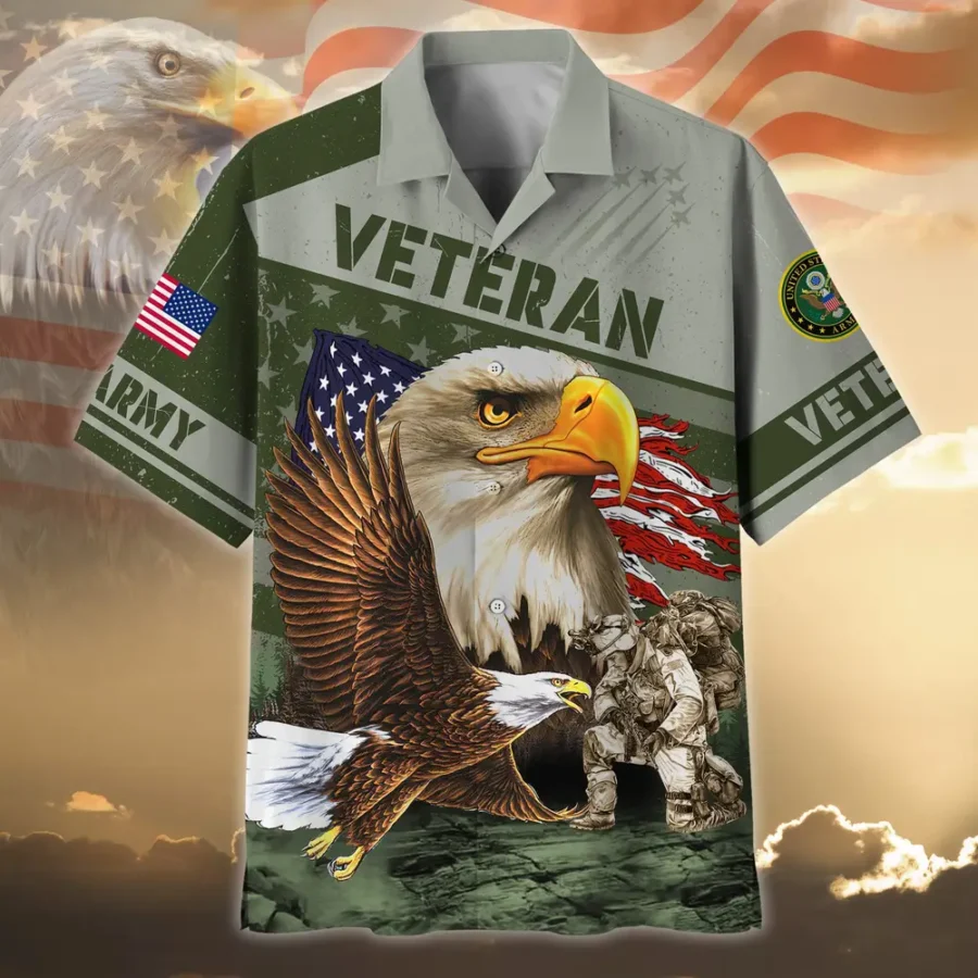 U.S. Army Veteran All Over Prints Oversized Hawaiian Shirt Army Retirees Respectful Attire For Army Service Members