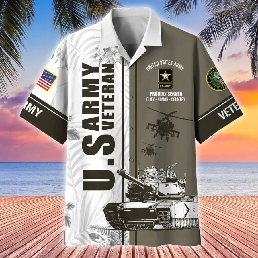 U.S. Army Veteran All Over Prints Oversized Hawaiian Shirt Army Veteran Uniform Military Inspired Clothing For Veterans