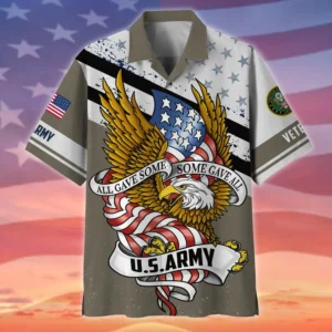 U.S. Army Veteran All Over Prints Oversized Hawaiian Shirt Army Veteran Uniform Patriotic Clothing For Veteran Events