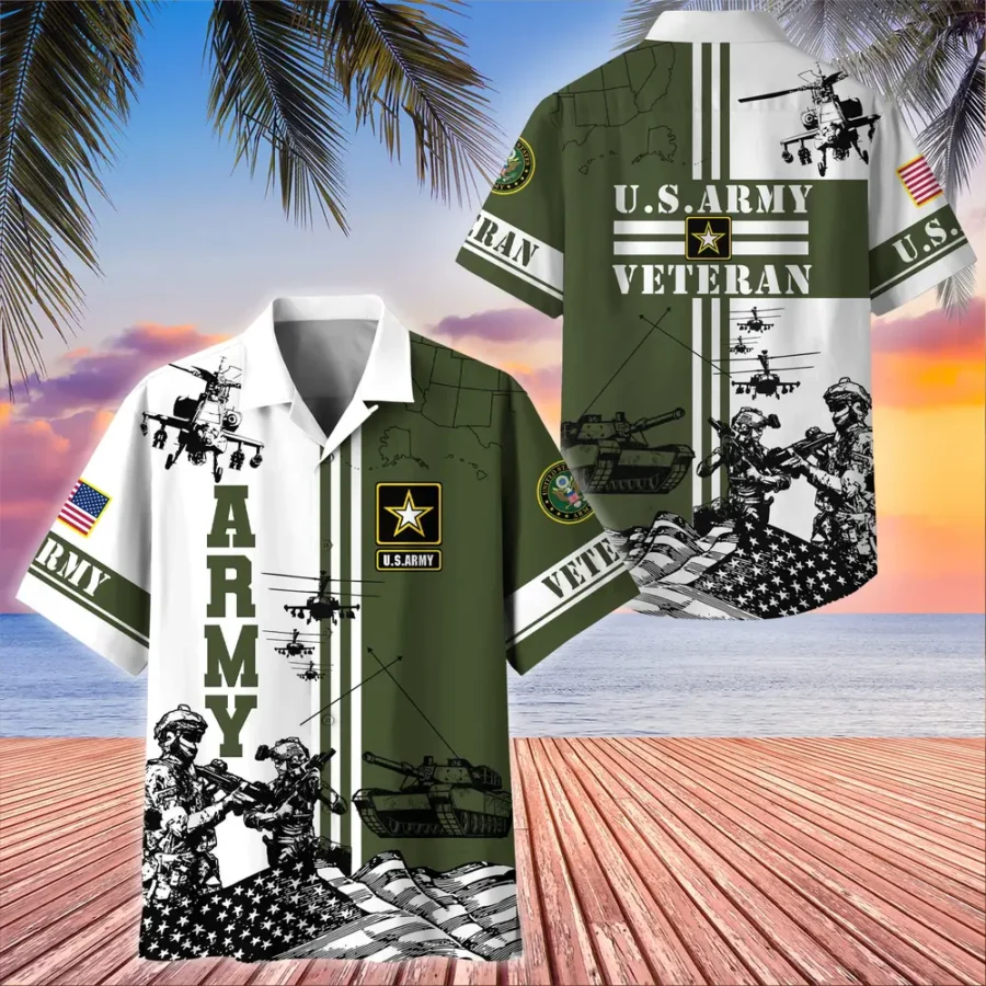 U.S. Army Veteran All Over Prints Oversized Hawaiian Shirt Army Veteran Uniform Respectful Attire For Army Service Members