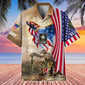 U.S. Army Veteran All Over Prints Oversized Hawaiian Shirt Military Inspired Respectful Attire For Army Service Members