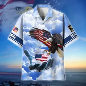 U.S. Army Veteran All Over Prints Oversized Hawaiian Shirt Patriotic Retired Soldiers Patriotic Attire For Military Retirees