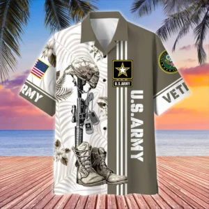 U.S. Army Veteran All Over Prints Oversized Hawaiian Shirt Patriotic Retired Soldiers Military Inspired Clothing For Veterans