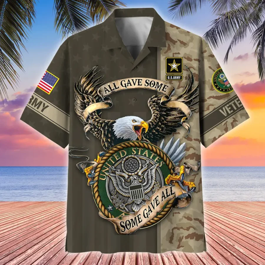 U.S. Army Veteran All Over Prints Oversized Hawaiian Shirt Patriotic Retired Soldiers Patriotic Attire For Military Retirees