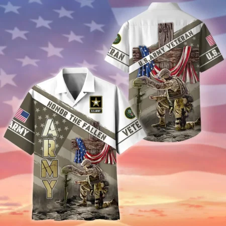 U.S. Army Veteran All Over Prints Oversized Hawaiian Shirt Patriotic Retired Soldiers Patriotic Attire For Military Retirees