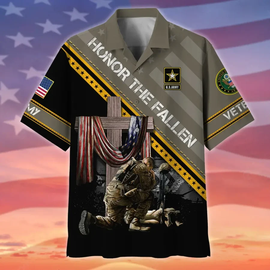 U.S. Army Veteran All Over Prints Oversized Hawaiian Shirt Patriotic Retired Soldiers Patriotic Clothing For Veteran Events