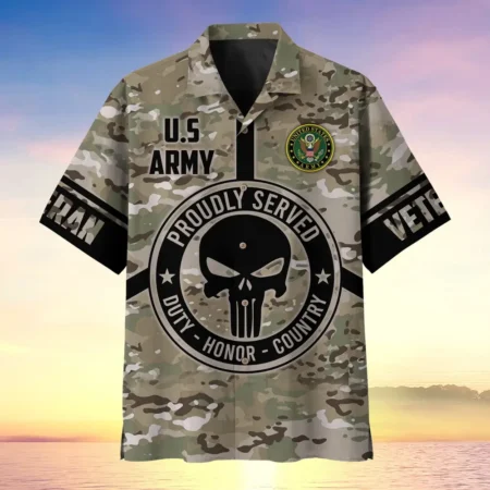 U.S. Army Veteran All Over Prints Oversized Hawaiian Shirt Patriotic Retired Soldiers Respectful Attire For Army Service Members