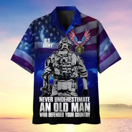 U.S. Army Veteran All Over Prints Oversized Hawaiian Shirt Patriotic Retired Soldiers Respectful Attire For Army Service Members