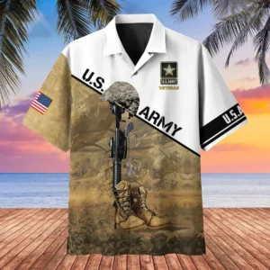 U.S. Army Veteran All Over Prints Oversized Hawaiian Shirt Patriotic Retired Soldiers Respectful Attire For Army Service Members