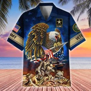 U.S. Army Veteran All Over Prints Oversized Hawaiian Shirt Patriotic Retired Soldiers Respectful Attire For Army Service Members