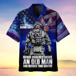 U.S. Marine Corps Veteran  Military Inspired Patriotic Attire For Military Retirees All Over Prints Oversized Hawaiian Shirt