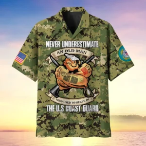 U.S. Coast Guard Veteran  Military Inspired Patriotic Attire For Military Retirees All Over Prints Oversized Hawaiian Shirt