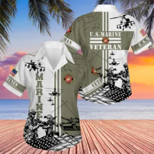 U.S. Marine Corps Veteran  Military Inspired Patriotic Attire For Military Retirees All Over Prints Oversized Hawaiian Shirt