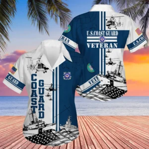 U.S. Coast Guard Veteran  Military Inspired Patriotic Clothing For Veteran Events All Over Prints Oversized Hawaiian Shirt