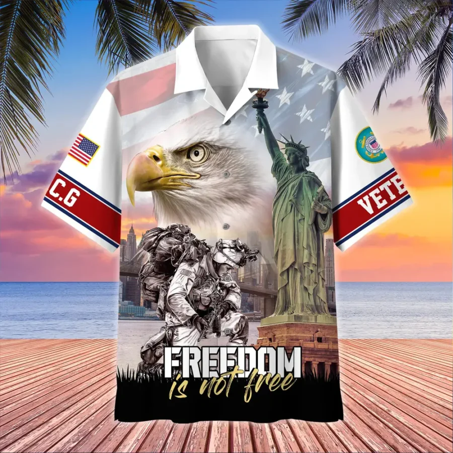 U.S. Coast Guard Veteran  Military Inspired Patriotic Clothing For Veteran Events All Over Prints Oversized Hawaiian Shirt