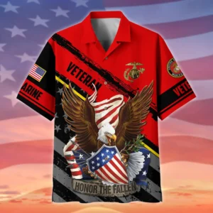 U.S. Marine Corps Veteran  Patriotic Retired Soldiers Appreciation Gifts For Military Veterans All Over Prints Oversized Hawaiian Shirt