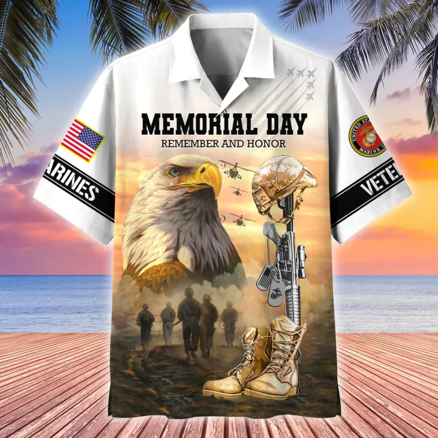 U.S. Marine Corps Veteran  Patriotic Retired Soldiers Appreciation Gifts For Military Veterans All Over Prints Oversized Hawaiian Shirt