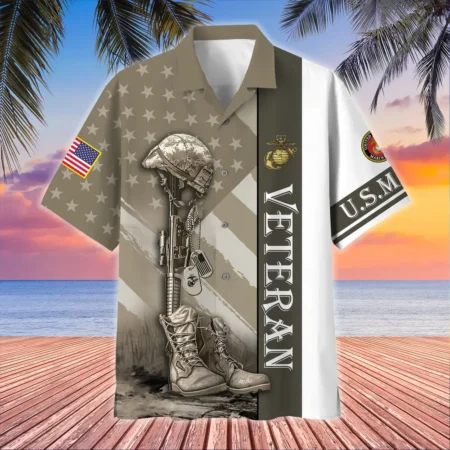 U.S. Marine Corps Veteran  Patriotic Retired Soldiers Military Inspired Clothing For Veterans All Over Prints Oversized Hawaiian Shirt