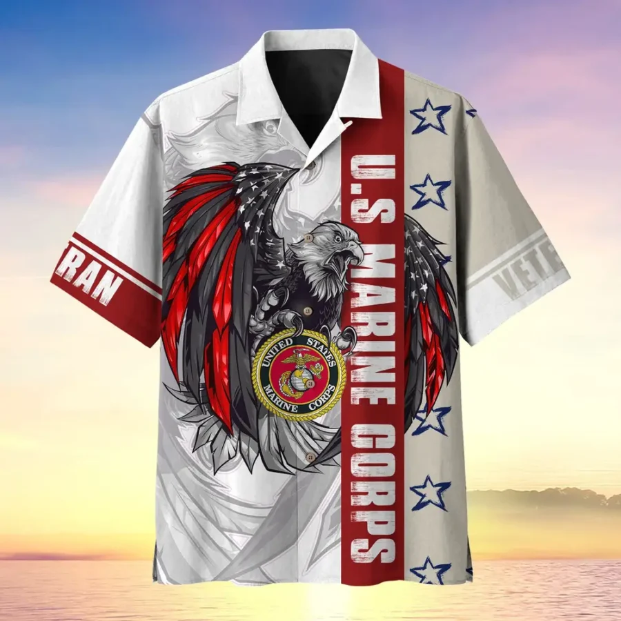 U.S. Marine Corps Veteran U.S. Marine Corps Retirees Appreciation Gifts For Military Veterans All Over Prints Oversized Hawaiian Shirt