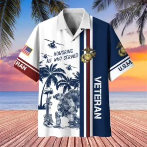 U.S. Marine Corps Veteran U.S. Marine Corps Retirees Military Inspired Clothing For Veterans All Over Prints Oversized Hawaiian Shirt