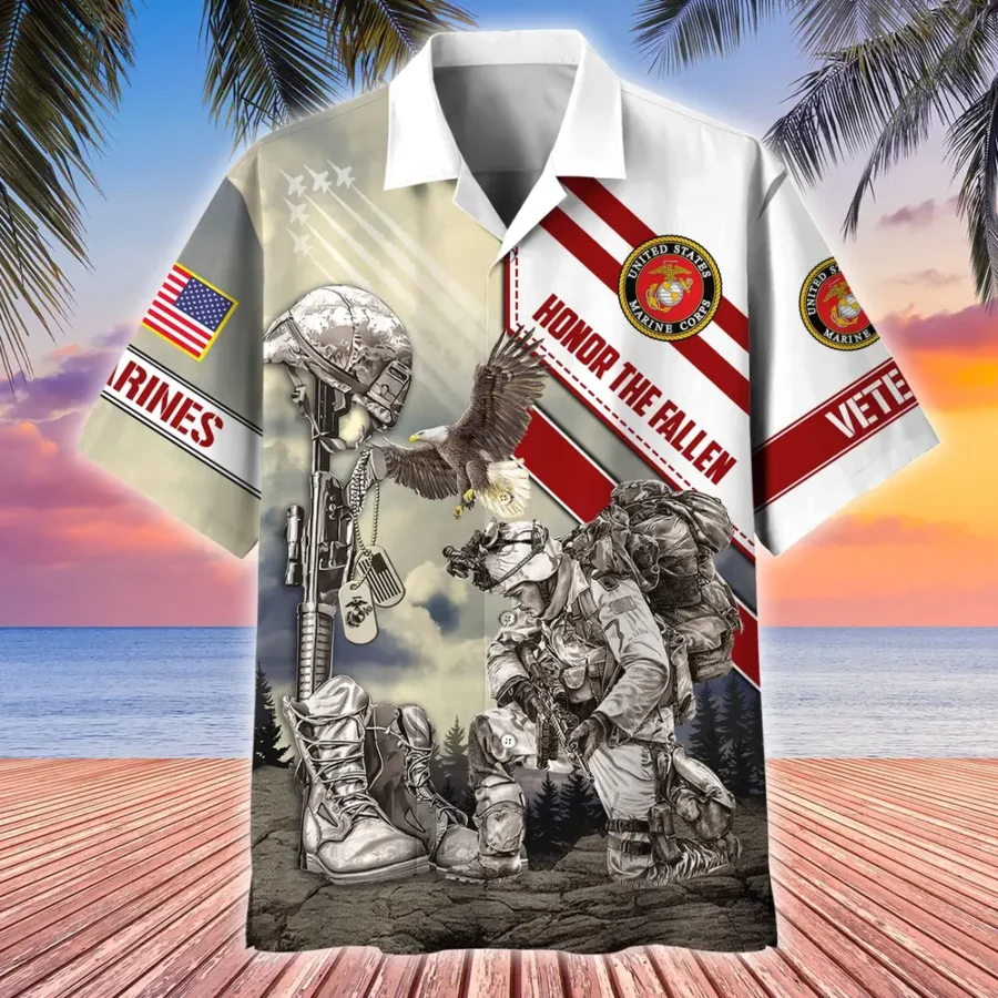 U.S. Marine Corps Veteran U.S. Marine Corps Retirees Patriotic Attire For Military Retirees All Over Prints Oversized Hawaiian Shirt